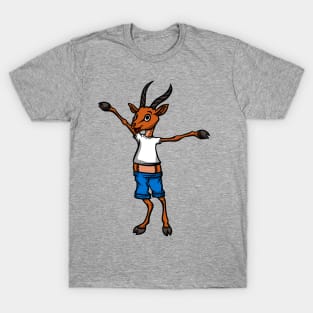 Cute Anthropomorphic Human-like Cartoon Character Gazelle Antelope in Clothes T-Shirt